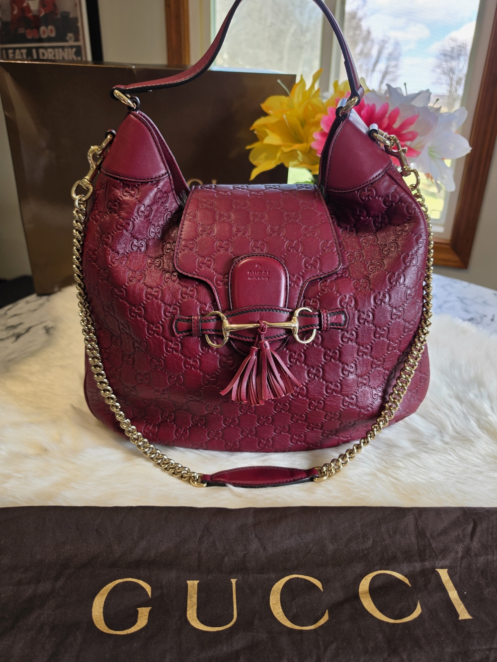 Gucci Emily Red Guccisima Leather Shoulder Bag